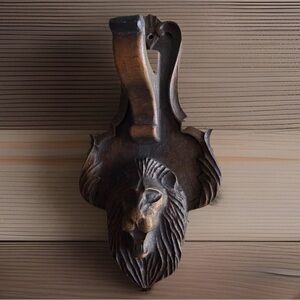 Handcarved Wooden Lion Wall Accent - Brown